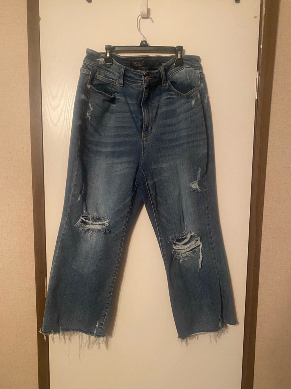 Judy Blue Distressed Wide-Leg Jeans - Medium Blue
